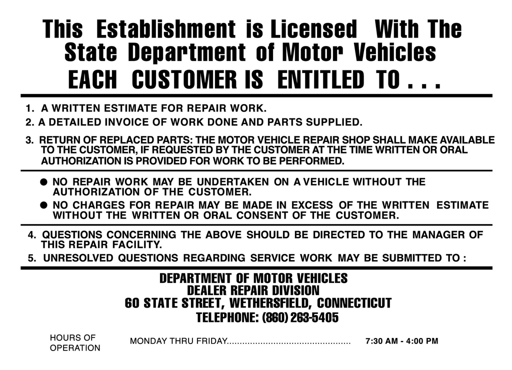 Motor Vehicle Right Of Estimate Consumer Sign